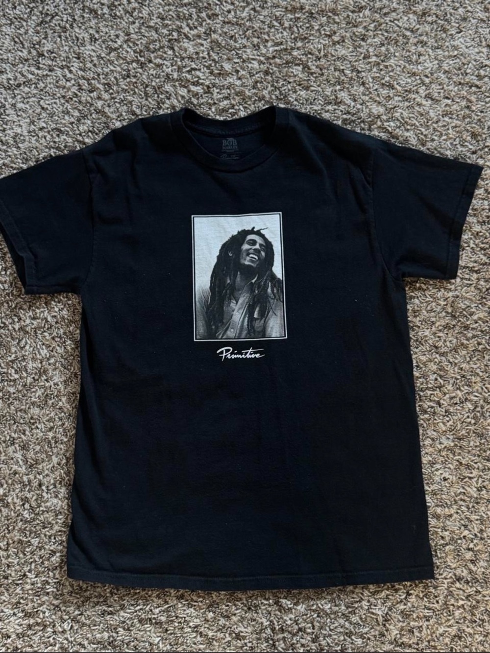 Primitive Black Short Sleeve Tee with Bob Marley Portrait